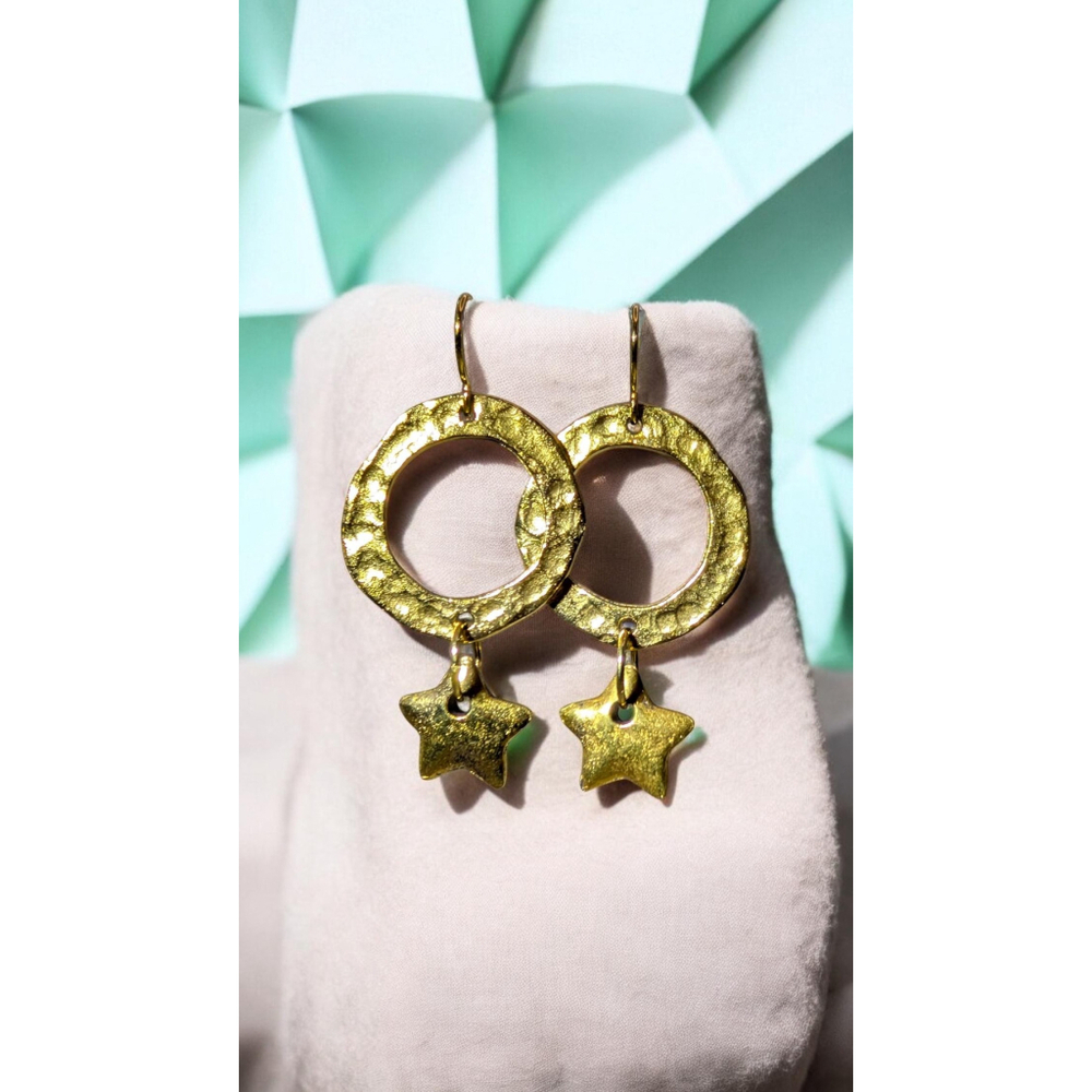 Star Dangle Earrings Gold Plated Circle Earrings Gold Stainless Steel Ear Hook